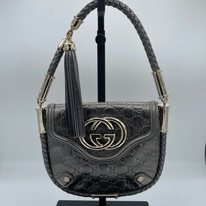 AUTH GUCCI Limited Edition BLONDIE BRITT TASSEL in Gunmetal with Gold Hardware